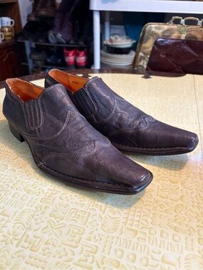 Guess by Marciano Brown Leather Slip-On Dress Loafers